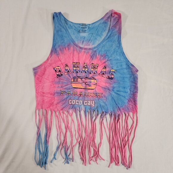 Tie‎ Dye Bahamas Tank Top Size Medium Fringe Hem COCO CAY Pink Blue Purple - Picture 1 of 10